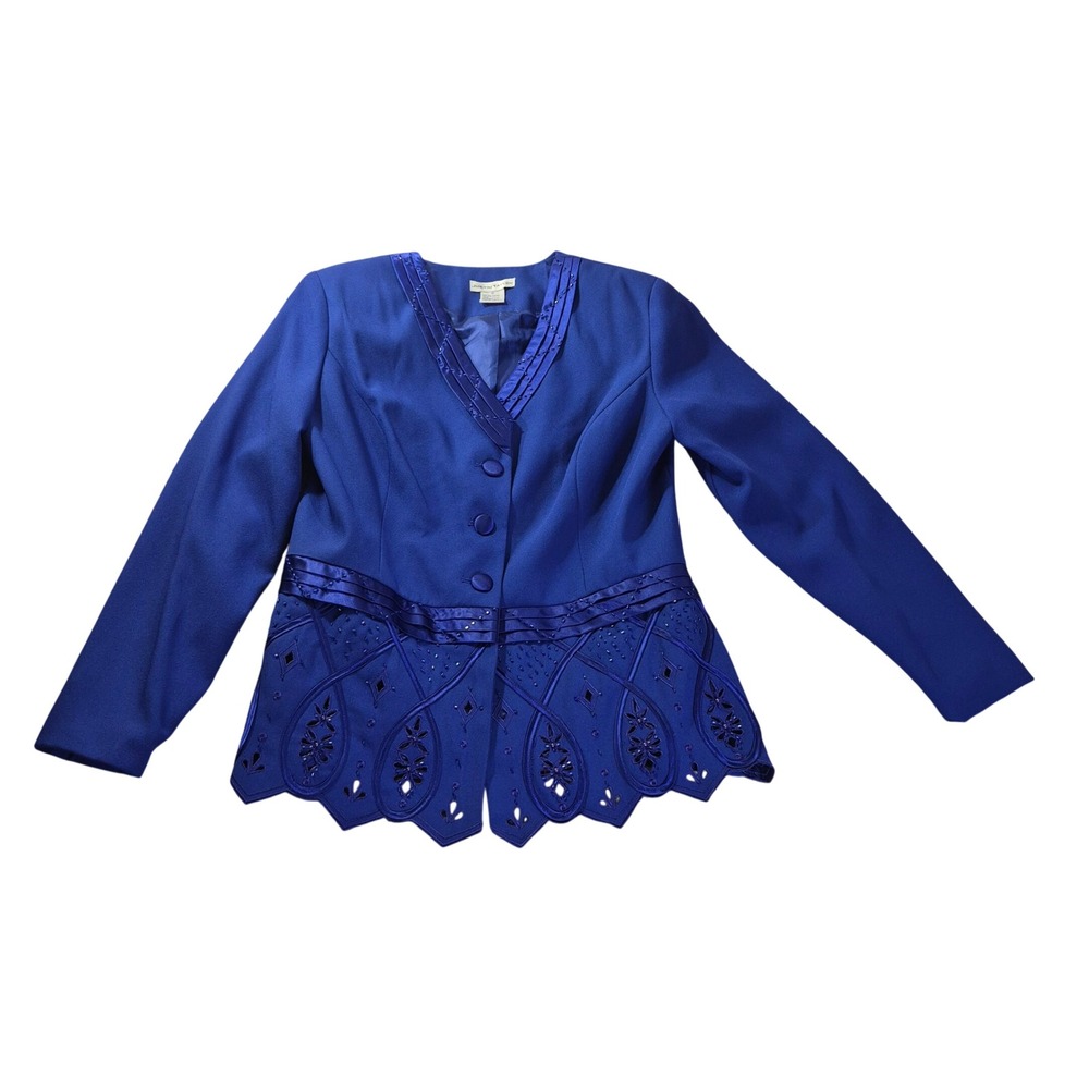 Justin Taylor Beaded Eyelet Blazer 3002 Womens Size 12 Royal Blue Formal Wedding